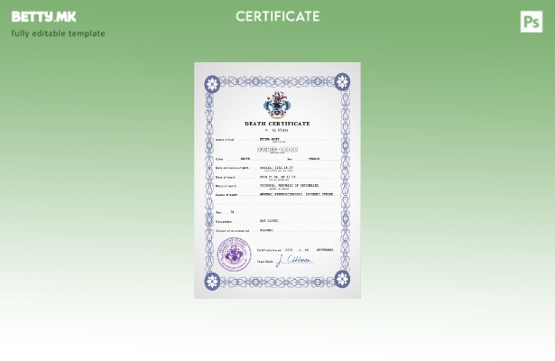 Модерен стил на Сејшелите, шаблон за шаблон за PSD сертификат за смрт од витален